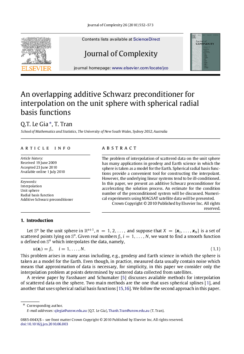 An overlapping additive Schwarz preconditioner for interpolation on the unit sphere with spherical radial basis functions