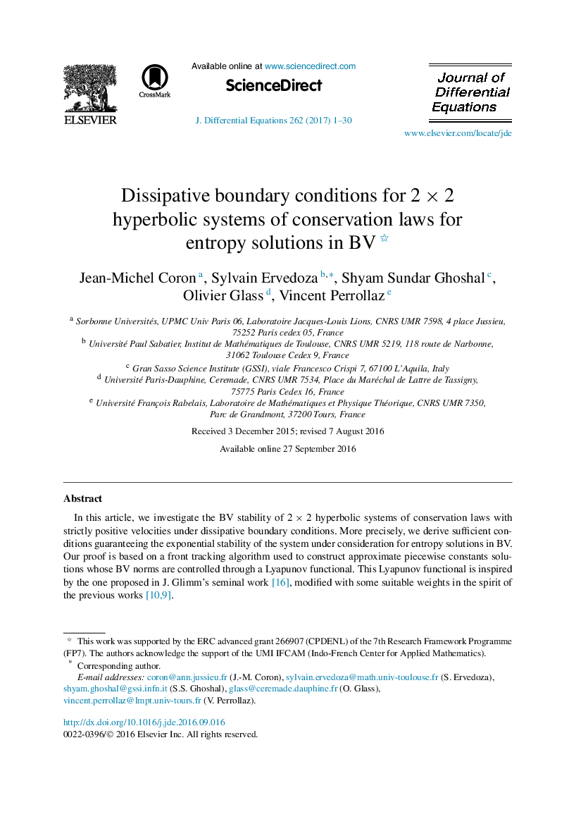 Dissipative boundary conditions for 2 × 2 hyperbolic systems of conservation laws for entropy solutions in BV 