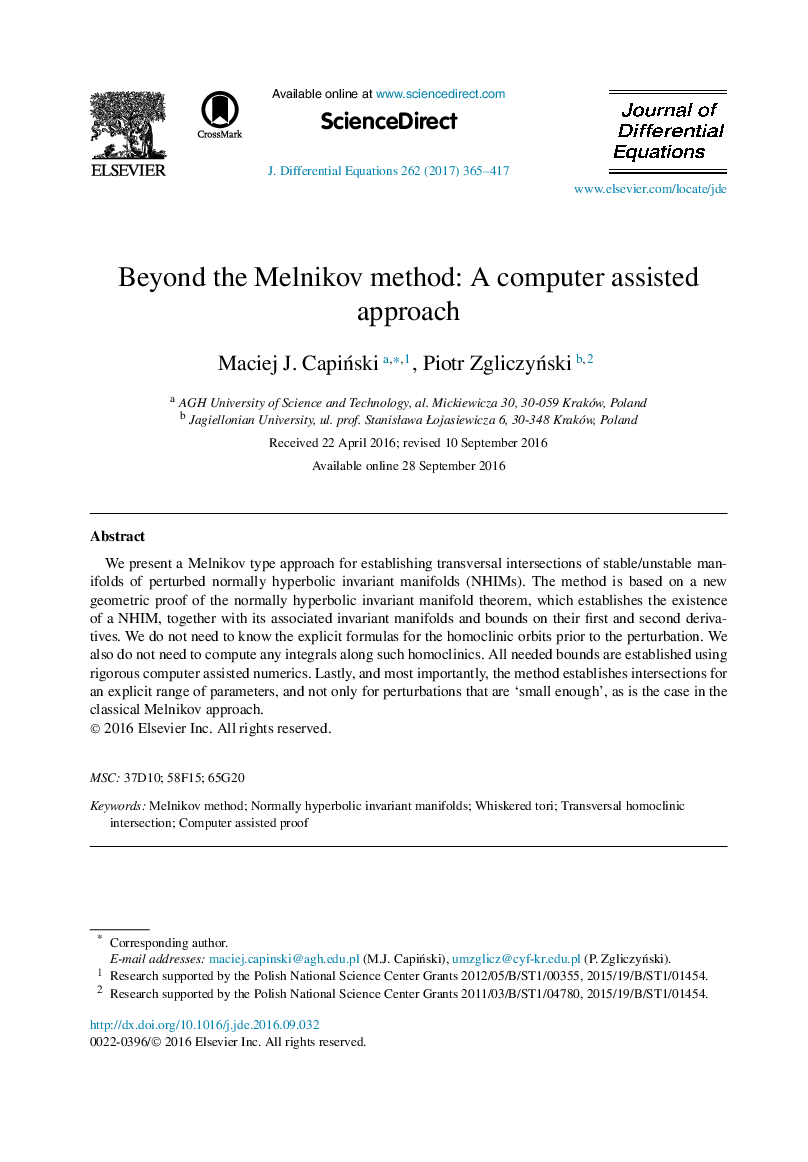فراتر از روش Melnikov: d؛ یک رویکرد با کمک کامپیوتر