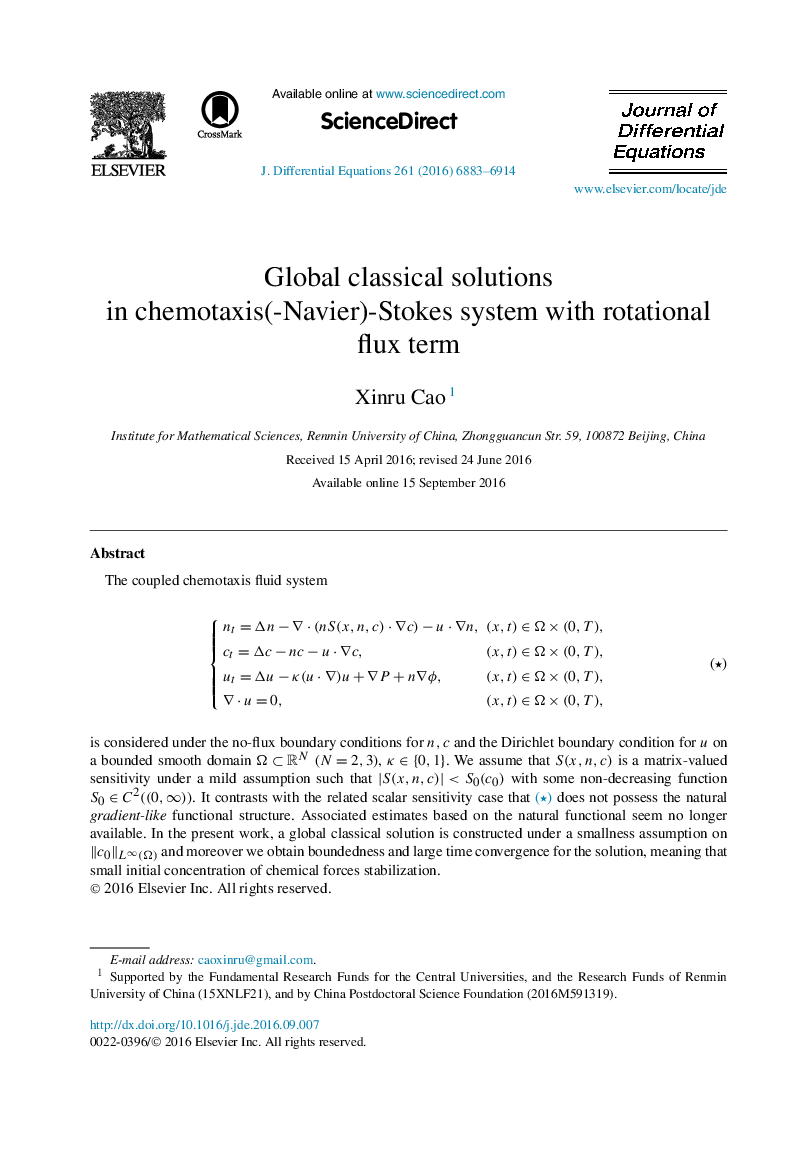 Global classical solutions in chemotaxis(-Navier)-Stokes system with rotational flux term