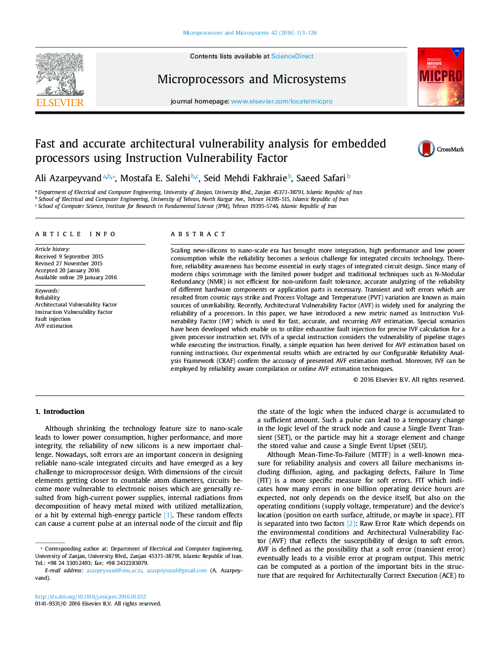 Fast and accurate architectural vulnerability analysis for embedded processors using Instruction Vulnerability Factor