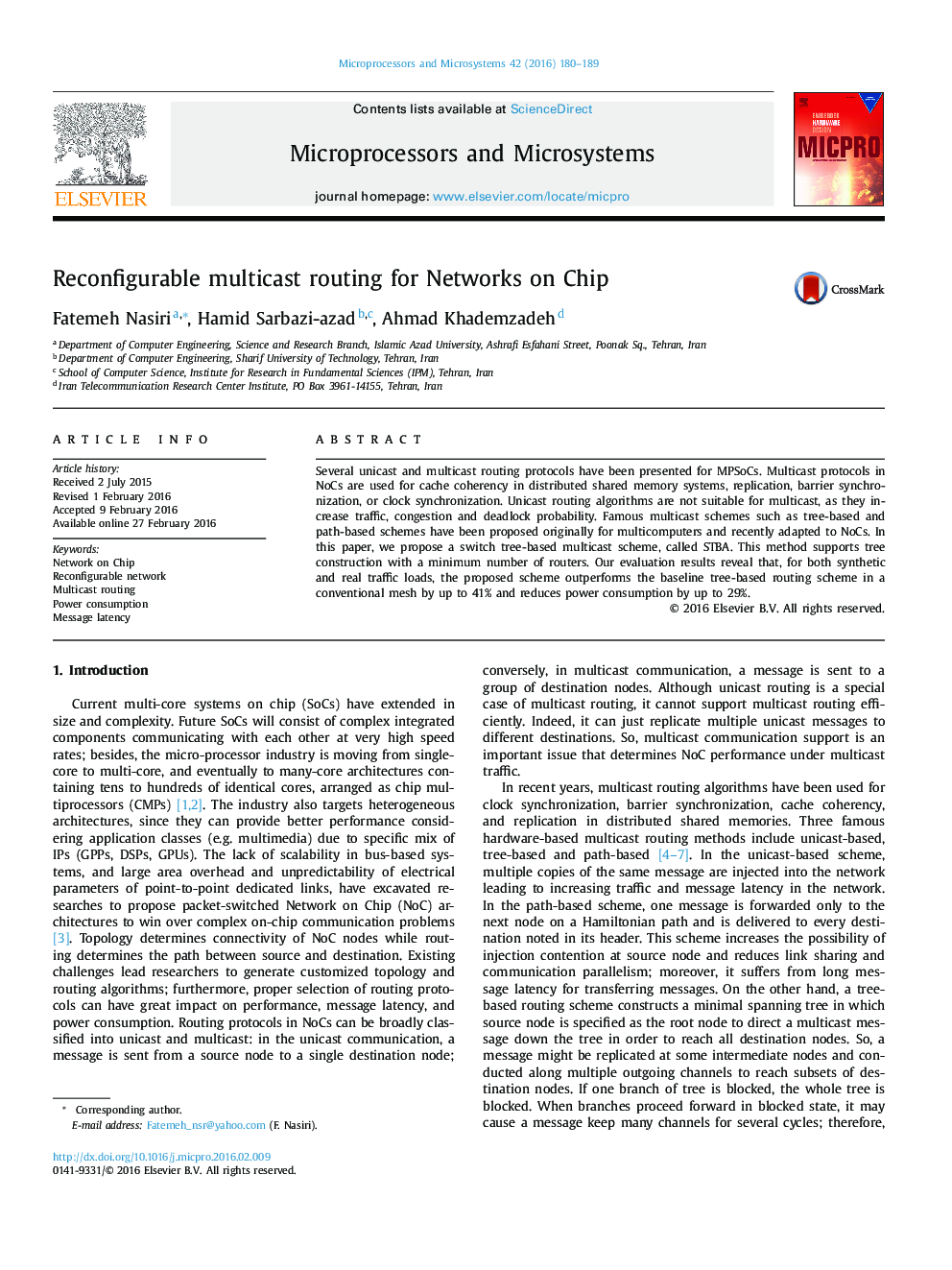 Reconfigurable multicast routing for Networks on Chip