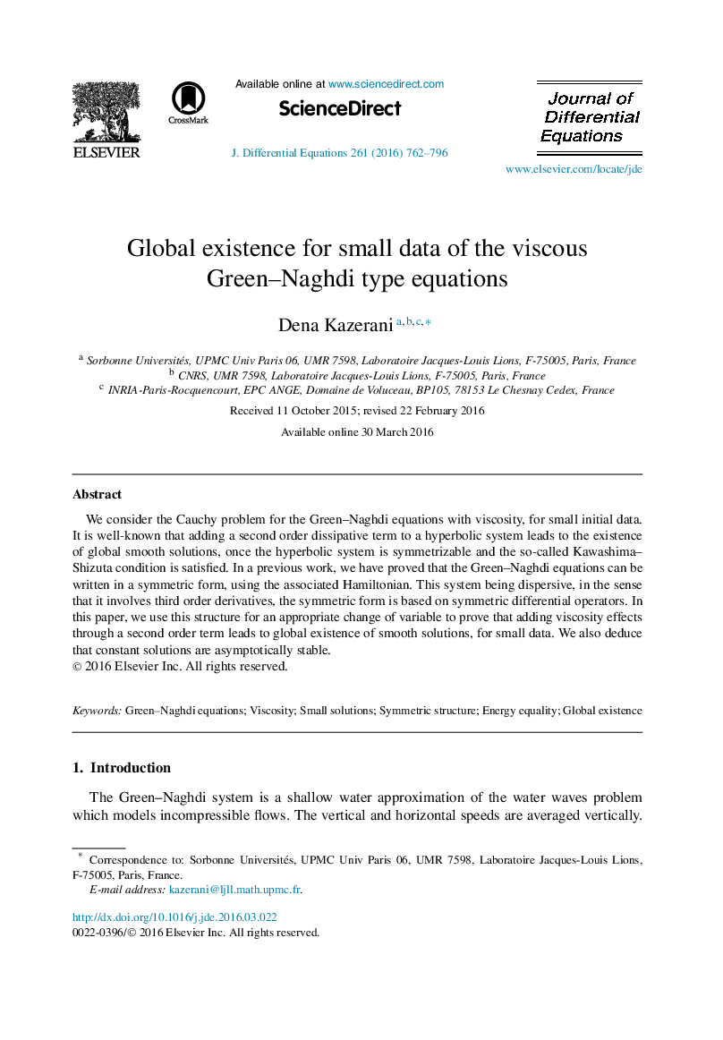 Global existence for small data of the viscous Green–Naghdi type equations