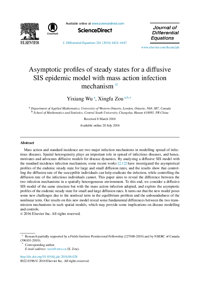 Asymptotic profiles of steady states for a diffusive SIS epidemic model with mass action infection mechanism 