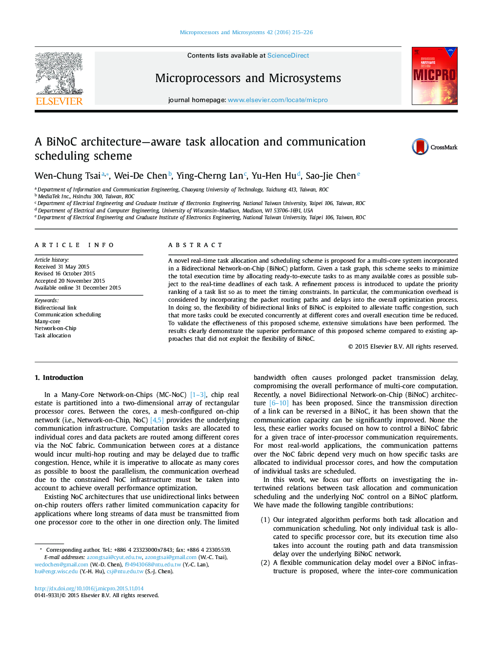 A BiNoC architecture—aware task allocation and communication scheduling scheme
