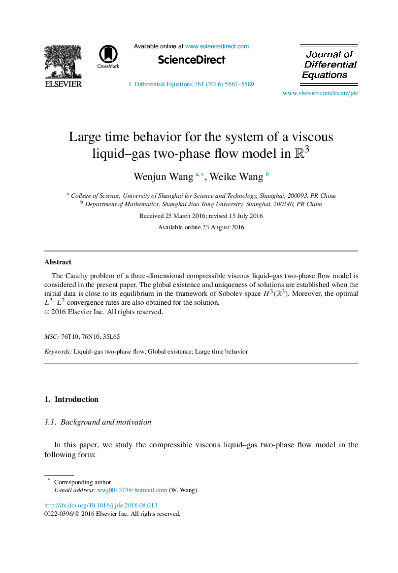 Large time behavior for the system of a viscous liquid–gas two-phase flow model in R3R3