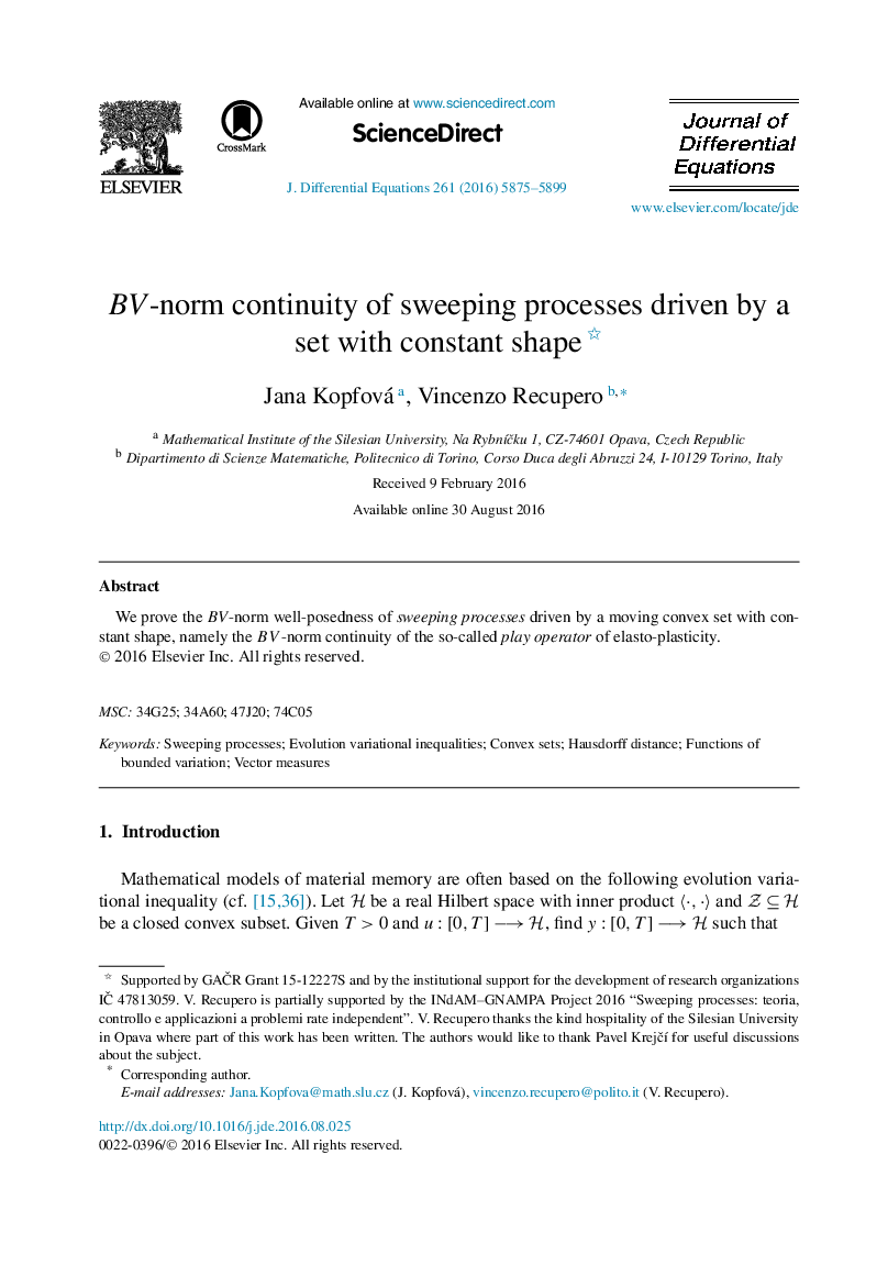 BV-norm continuity of sweeping processes driven by a set with constant shape 