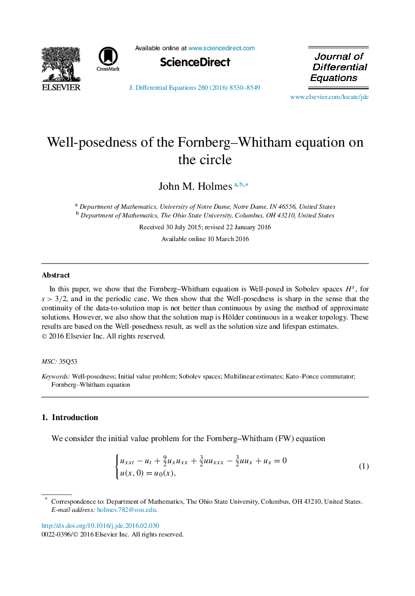 Well-posedness of the Fornberg–Whitham equation on the circle