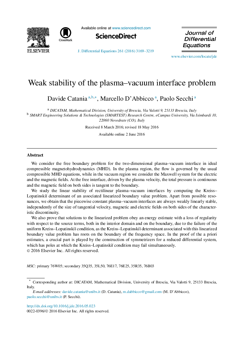 Weak stability of the plasma–vacuum interface problem