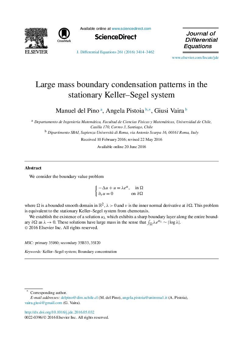 Large mass boundary condensation patterns in the stationary Keller–Segel system