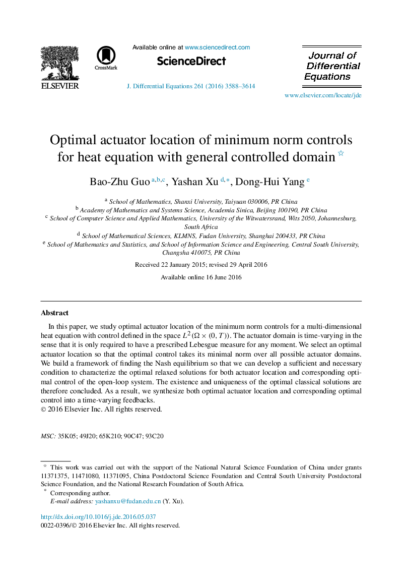 Optimal actuator location of minimum norm controls for heat equation with general controlled domain 