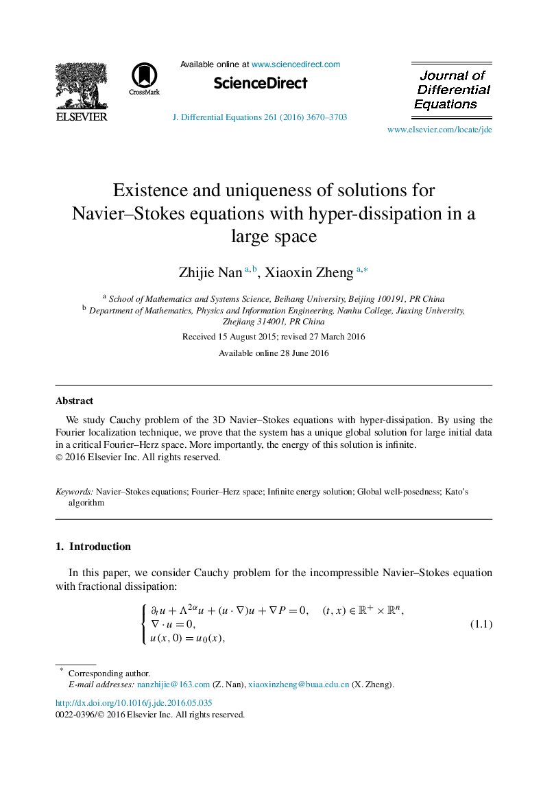 Existence and uniqueness of solutions for Navier–Stokes equations with hyper-dissipation in a large space