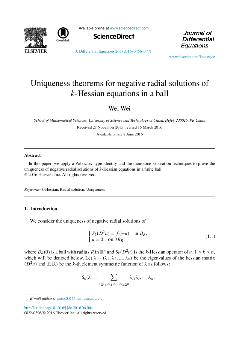 Uniqueness theorems for negative radial solutions of k-Hessian equations in a ball