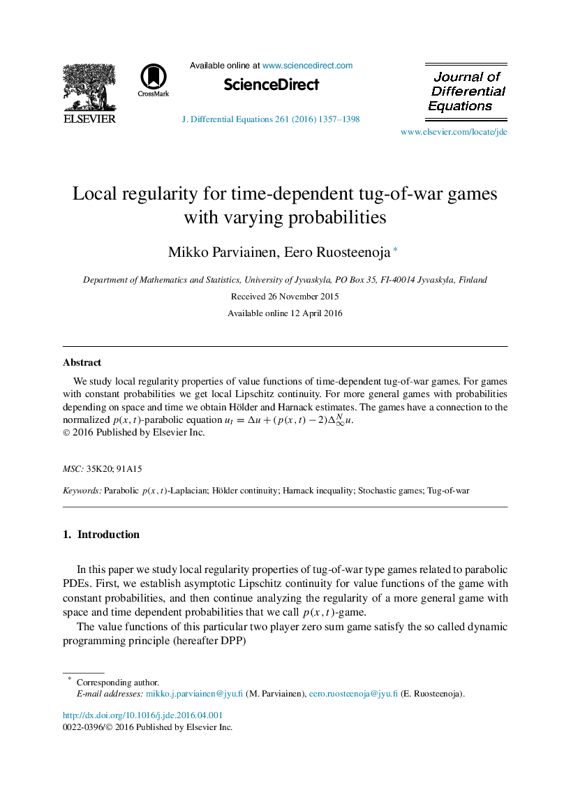 Local regularity for time-dependent tug-of-war games with varying probabilities