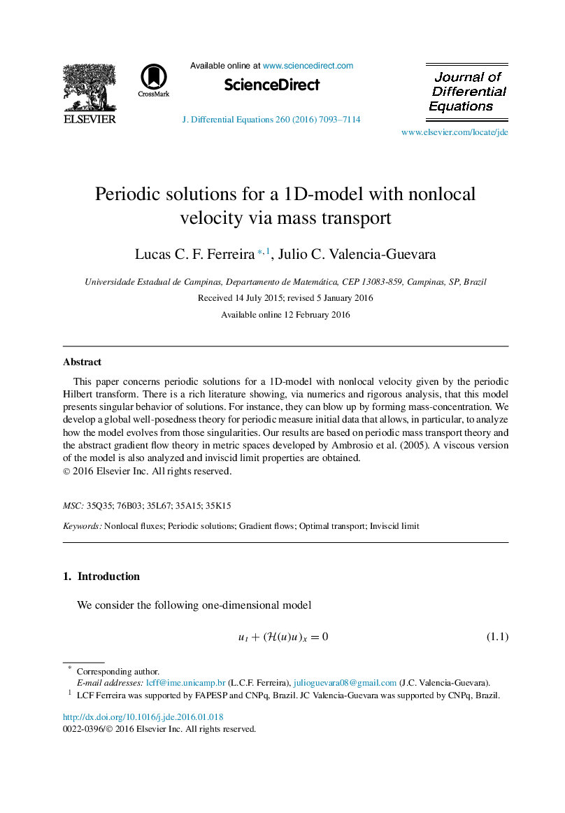 Periodic solutions for a 1D-model with nonlocal velocity via mass transport