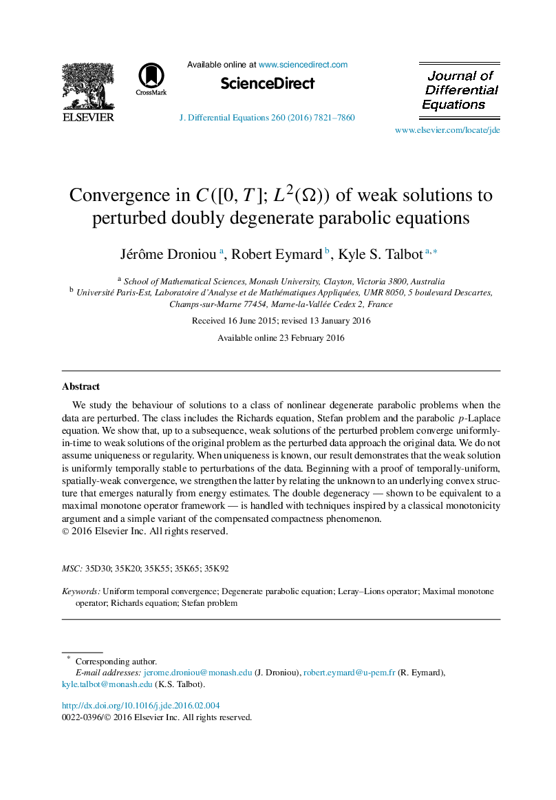 Convergence in C([0,T];L2(Ω)) of weak solutions to perturbed doubly degenerate parabolic equations