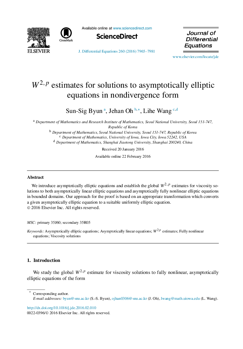 W2,p estimates for solutions to asymptotically elliptic equations in nondivergence form