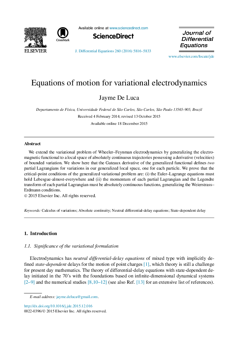 Equations of motion for variational electrodynamics