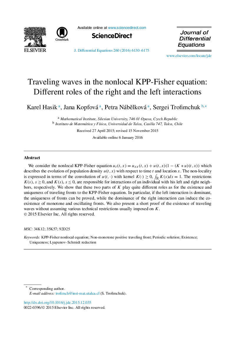 Traveling waves in the nonlocal KPP-Fisher equation: Different roles of the right and the left interactions