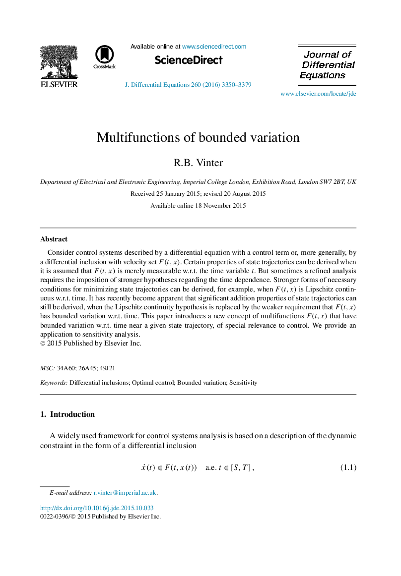 Multifunctions of bounded variation