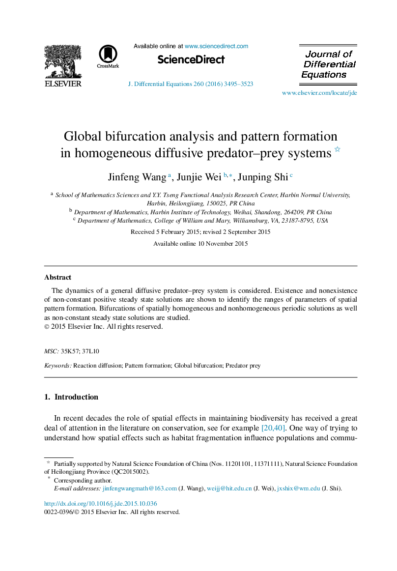 Global bifurcation analysis and pattern formation in homogeneous diffusive predator–prey systems 