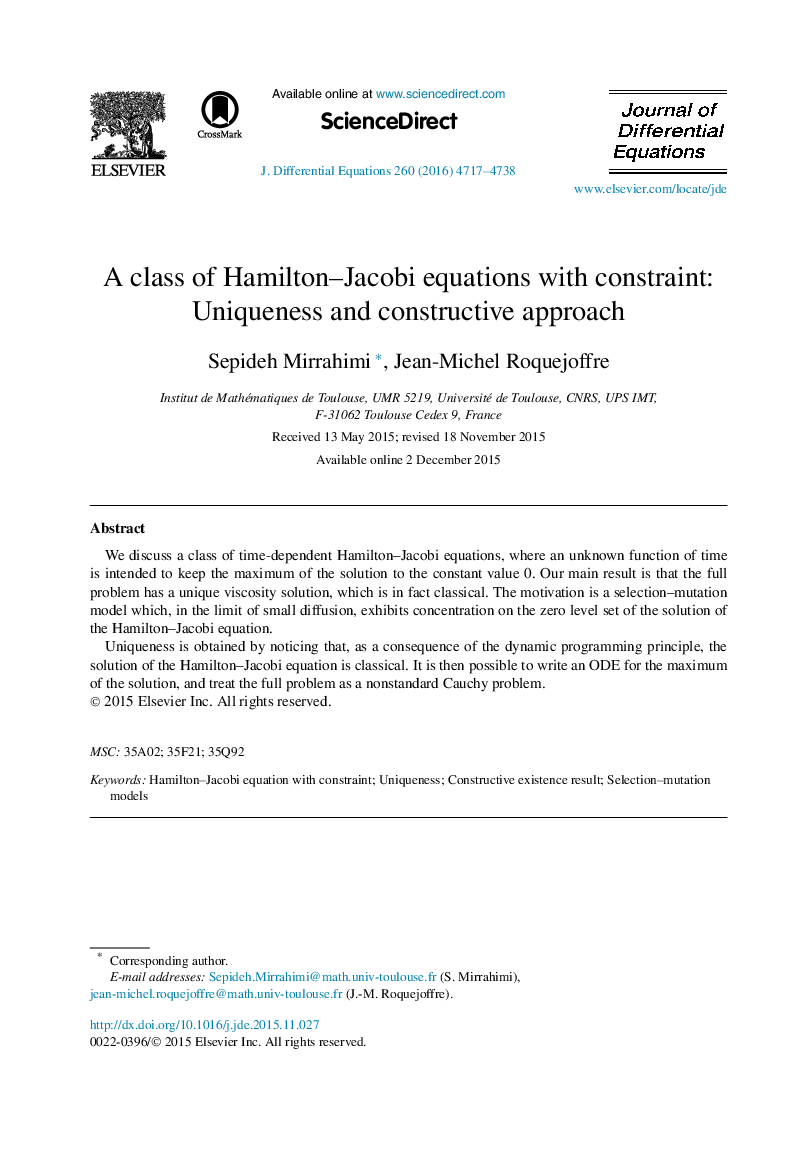 A class of Hamilton–Jacobi equations with constraint: Uniqueness and constructive approach