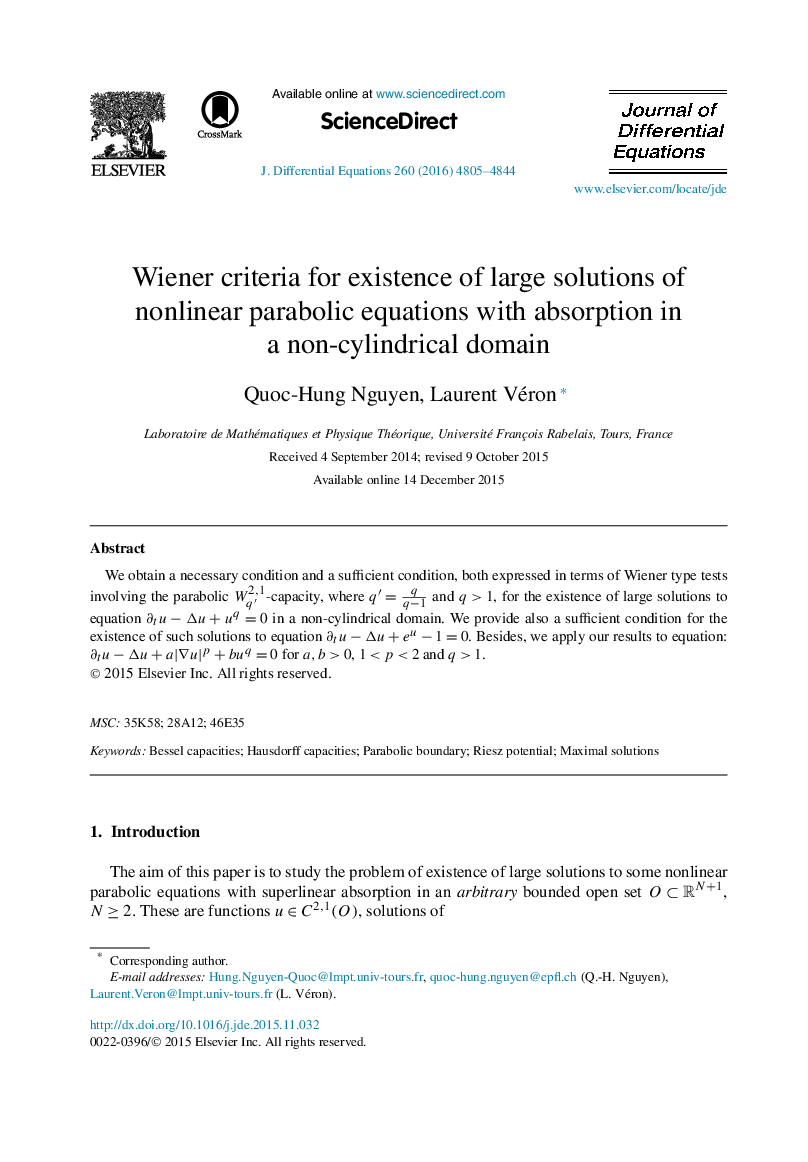 Wiener criteria for existence of large solutions of nonlinear parabolic equations with absorption in a non-cylindrical domain