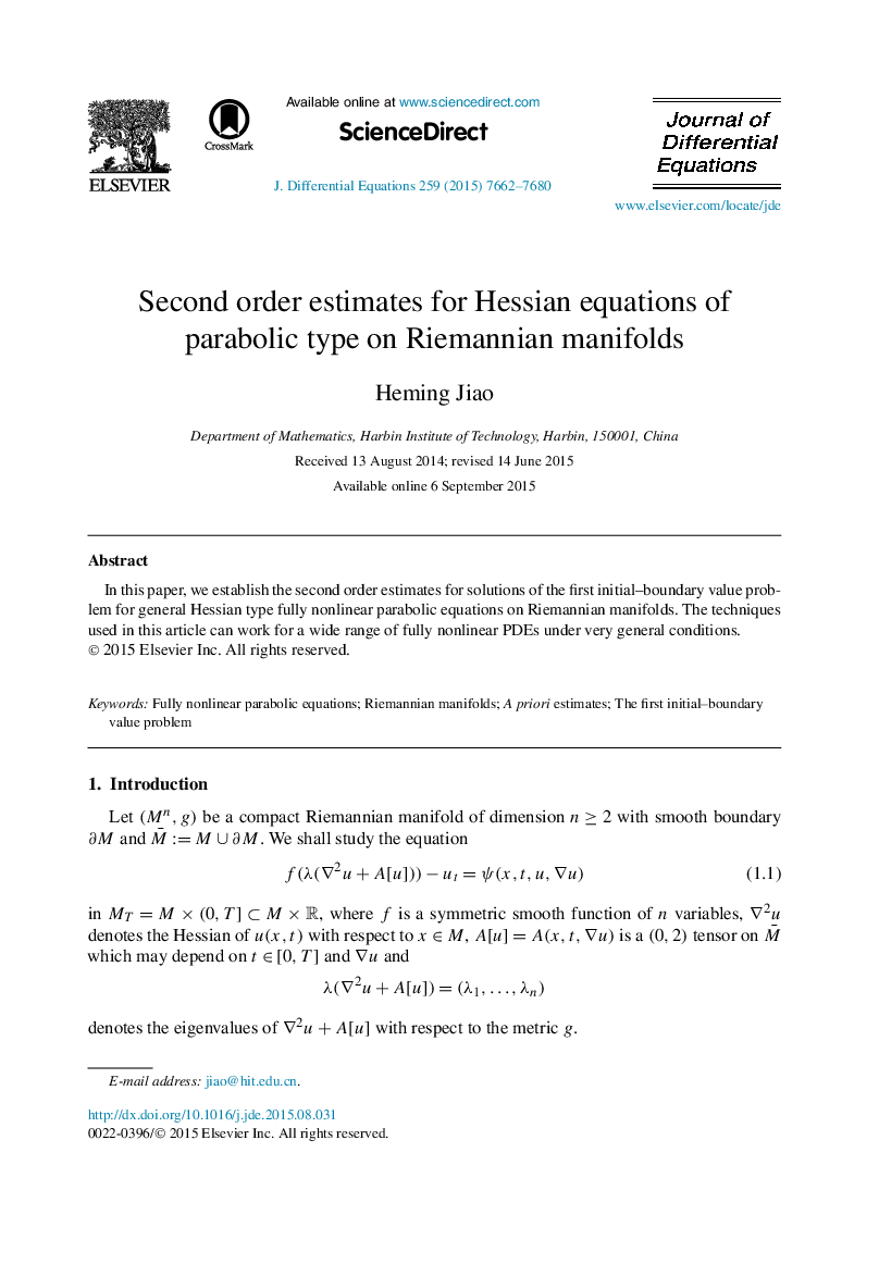 Second order estimates for Hessian equations of parabolic type on Riemannian manifolds
