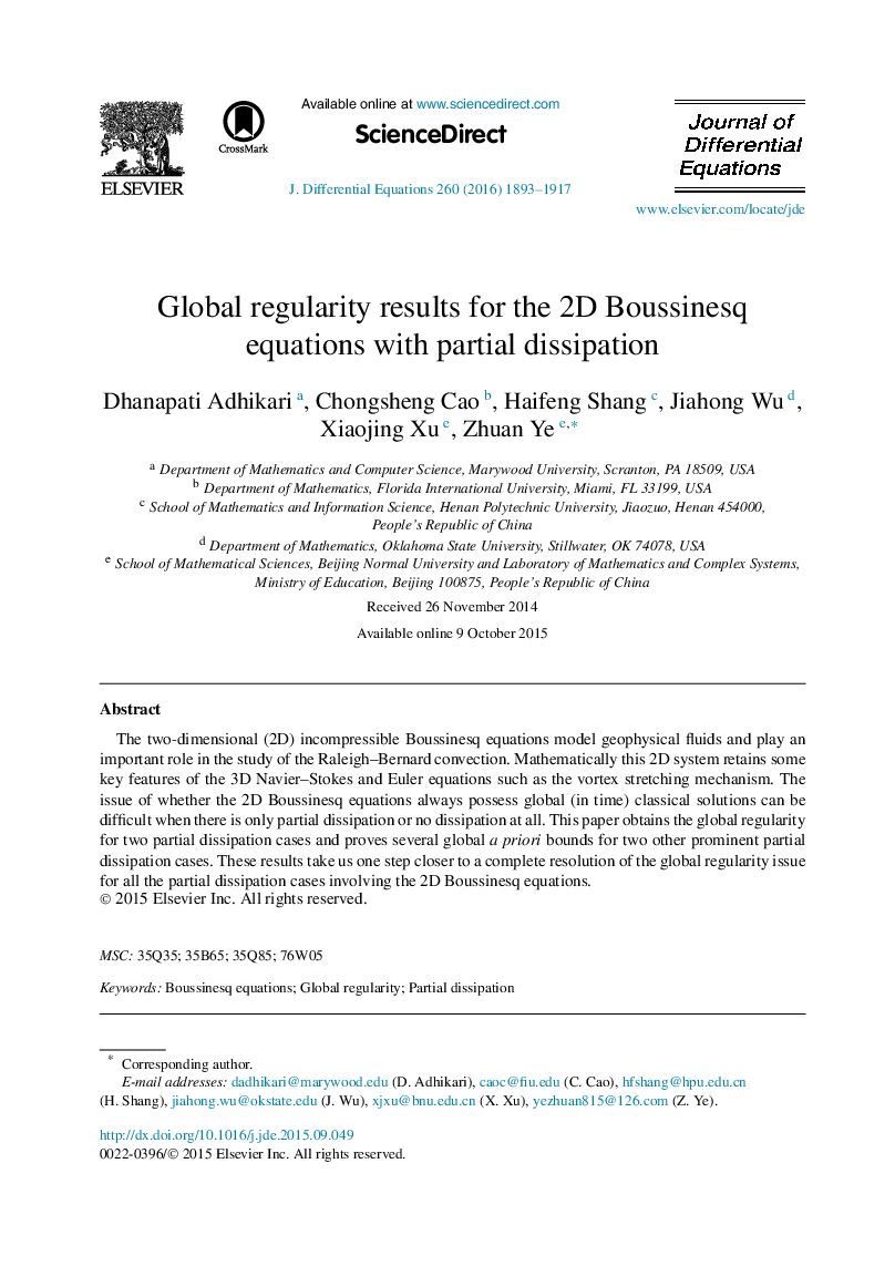 Global regularity results for the 2D Boussinesq equations with partial dissipation