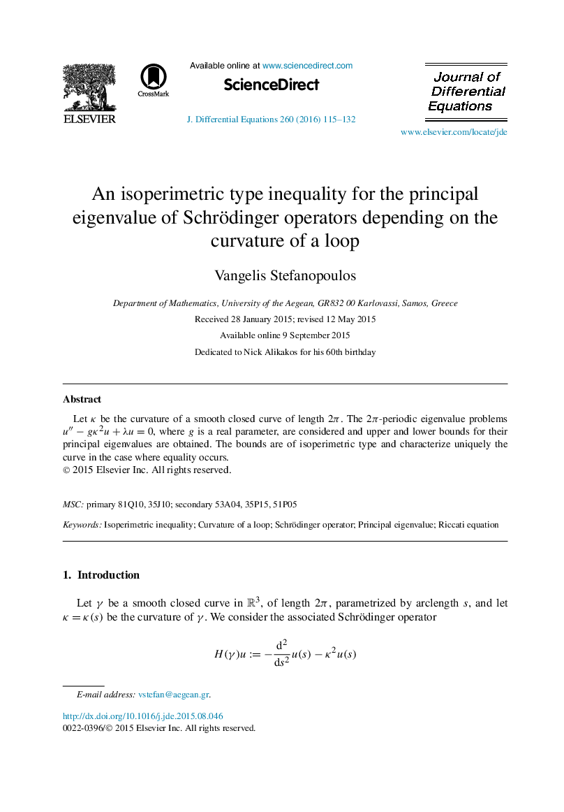 An isoperimetric type inequality for the principal eigenvalue of Schrödinger operators depending on the curvature of a loop
