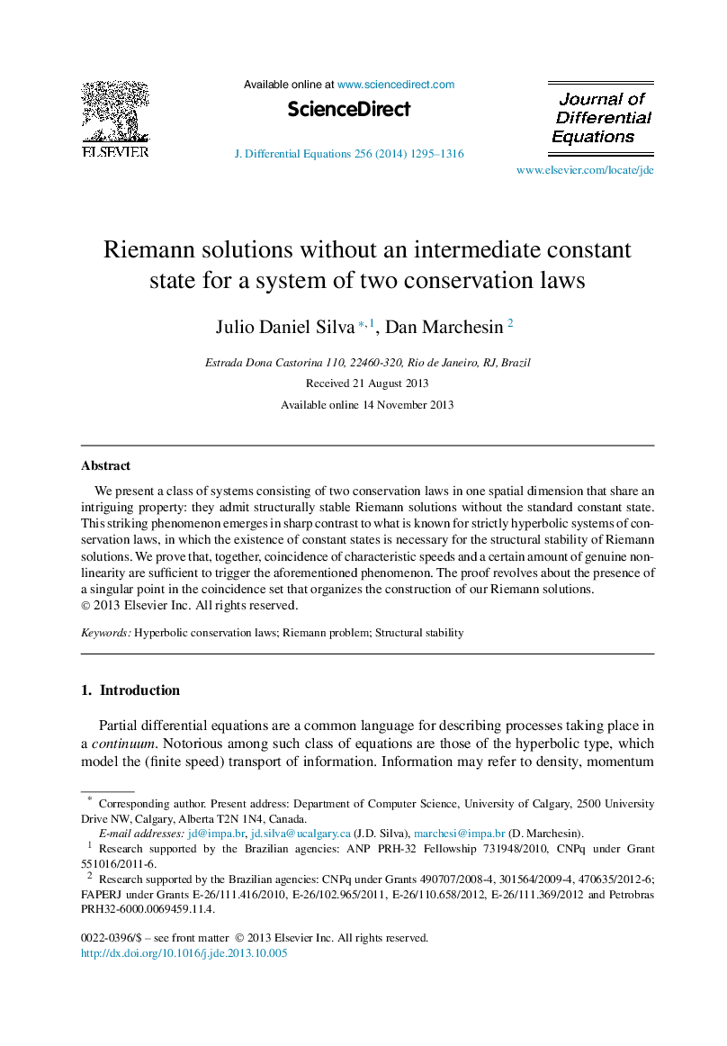Riemann solutions without an intermediate constant state for a system of two conservation laws