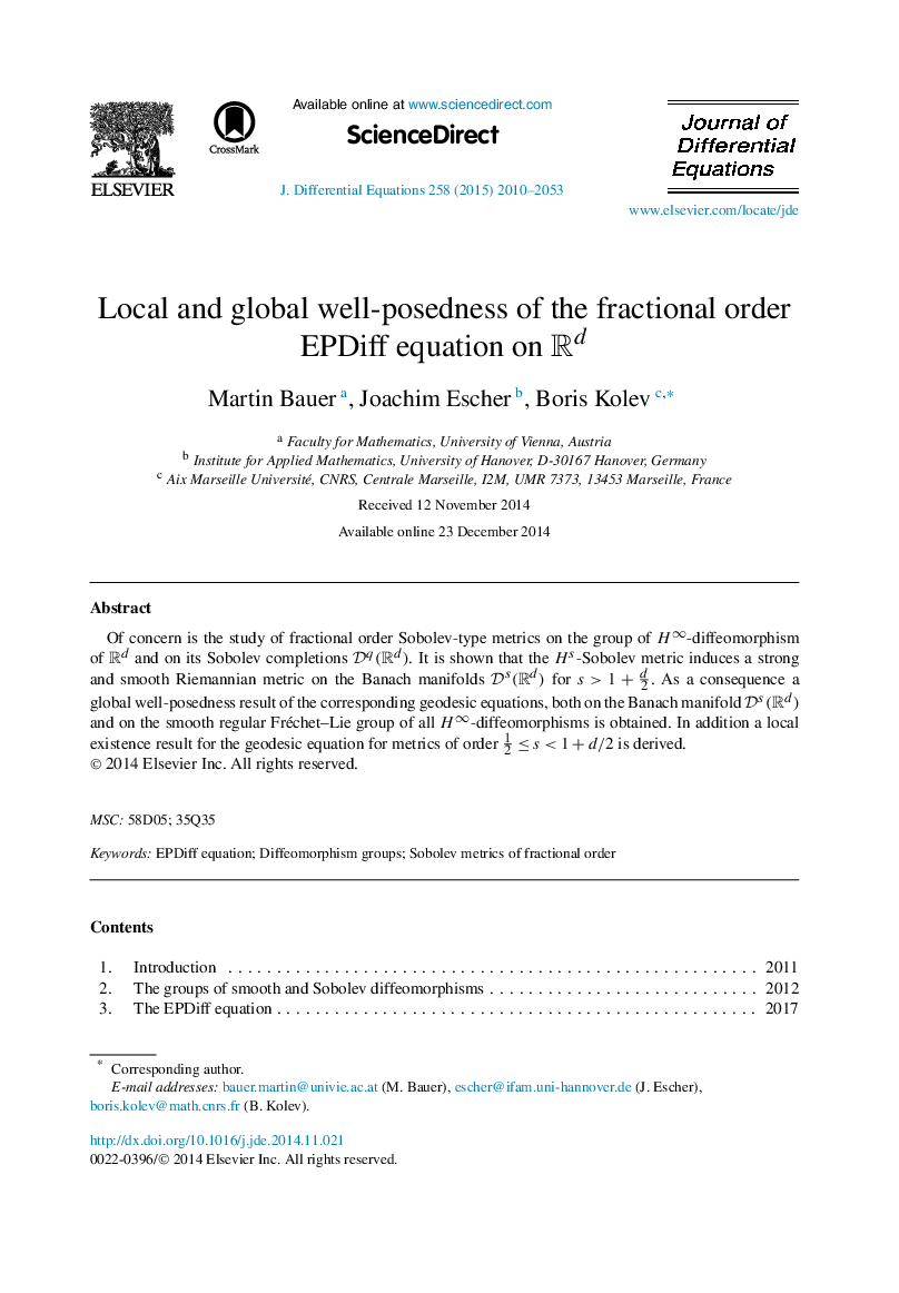 Local and global well-posedness of the fractional order EPDiff equation on RdRd