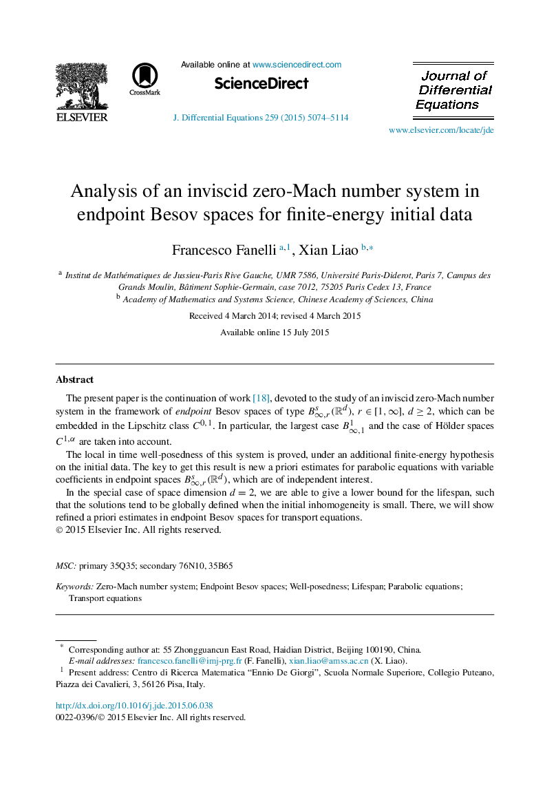 Analysis of an inviscid zero-Mach number system in endpoint Besov spaces for finite-energy initial data