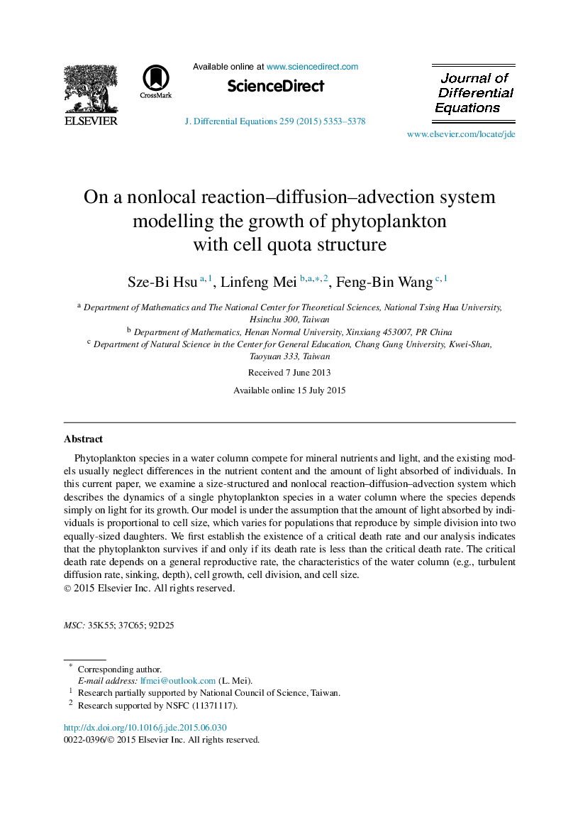 On a nonlocal reaction-diffusion-advection system modelling the growth of phytoplankton with cell quota structure