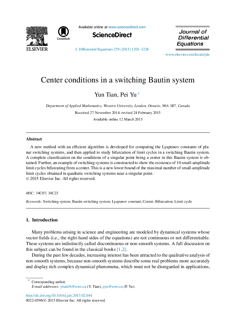 Center conditions in a switching Bautin system