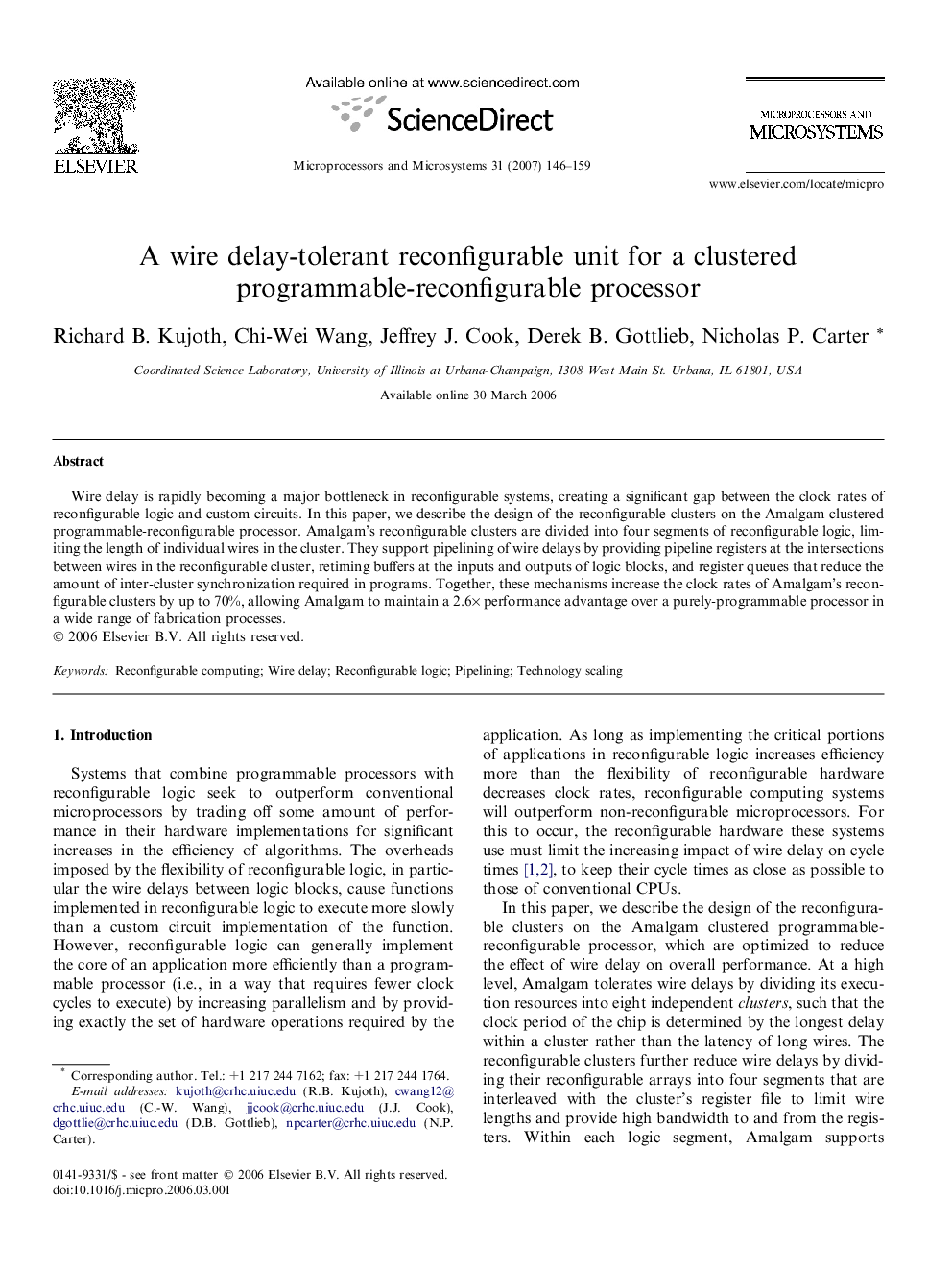 A wire delay-tolerant reconfigurable unit for a clustered programmable-reconfigurable processor