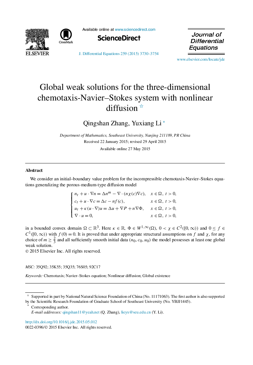 Global weak solutions for the three-dimensional chemotaxis-Navier–Stokes system with nonlinear diffusion 