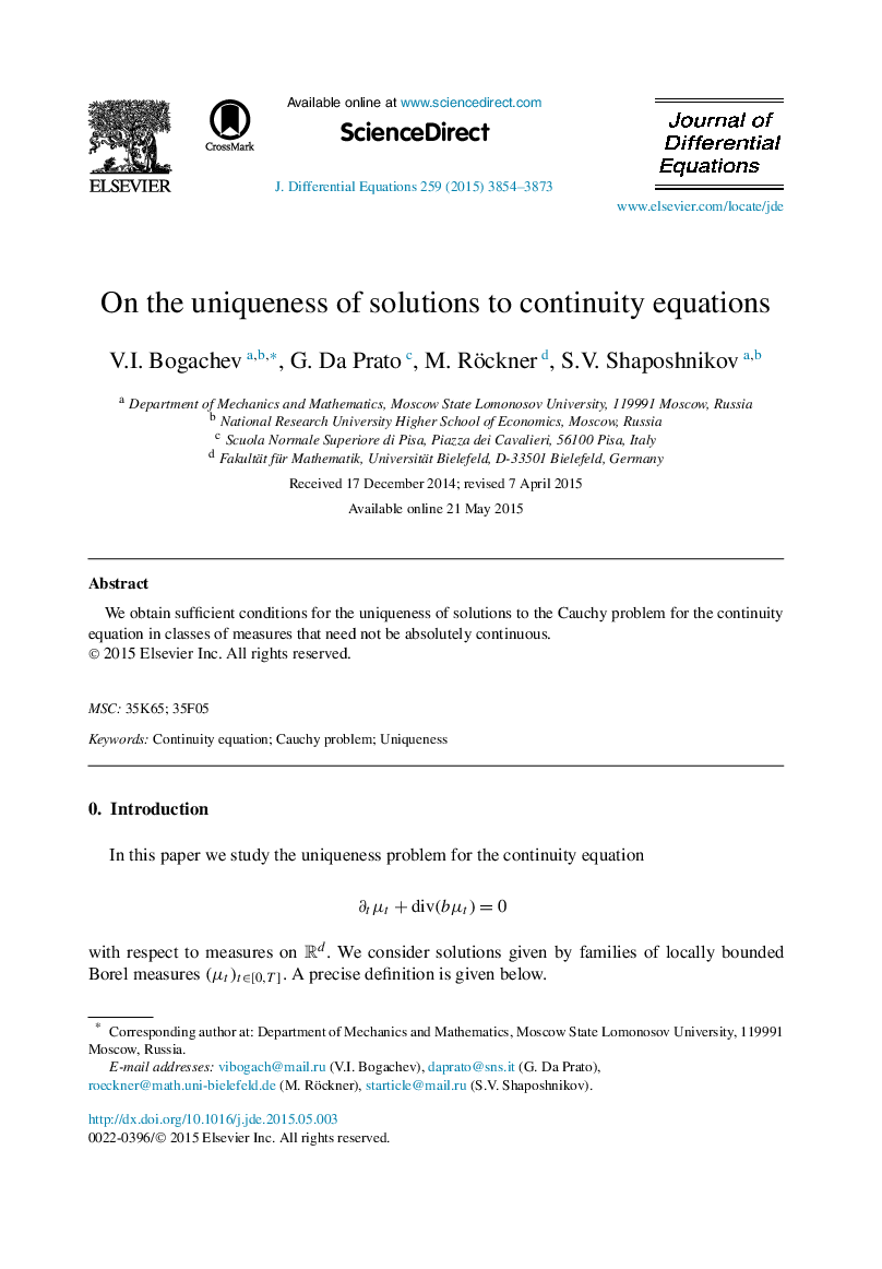 On the uniqueness of solutions to continuity equations