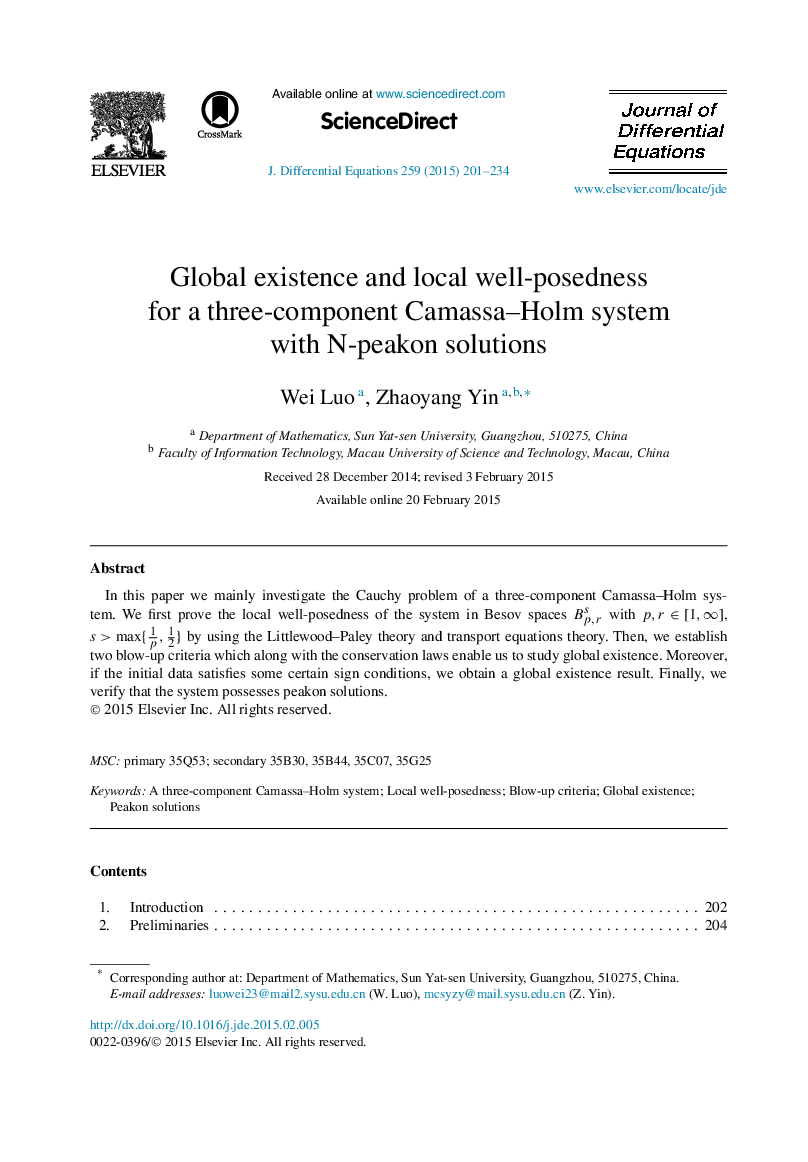 Global existence and local well-posedness for a three-component Camassa-Holm system with N-peakon solutions