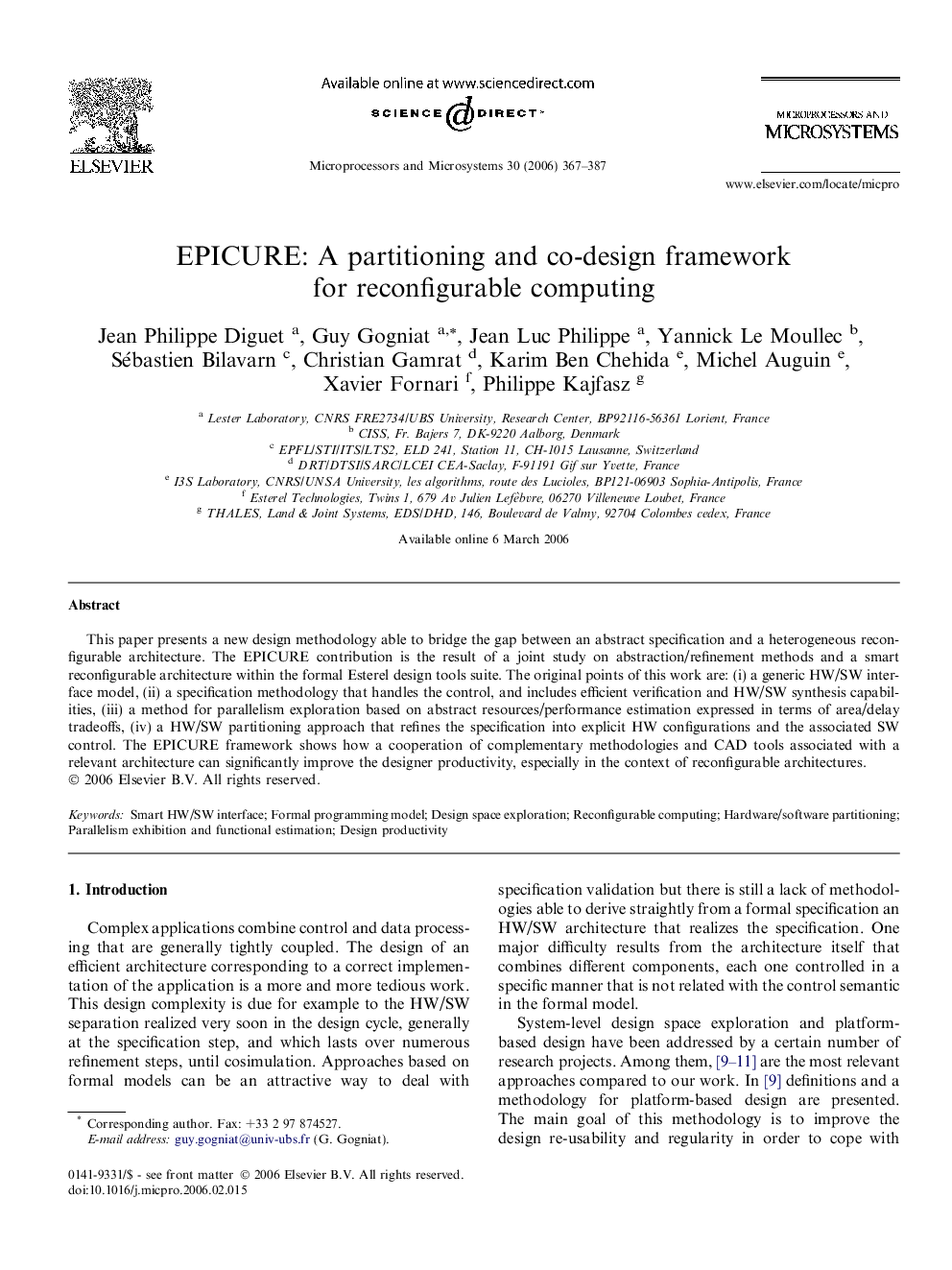 EPICURE: A partitioning and co-design framework for reconfigurable computing