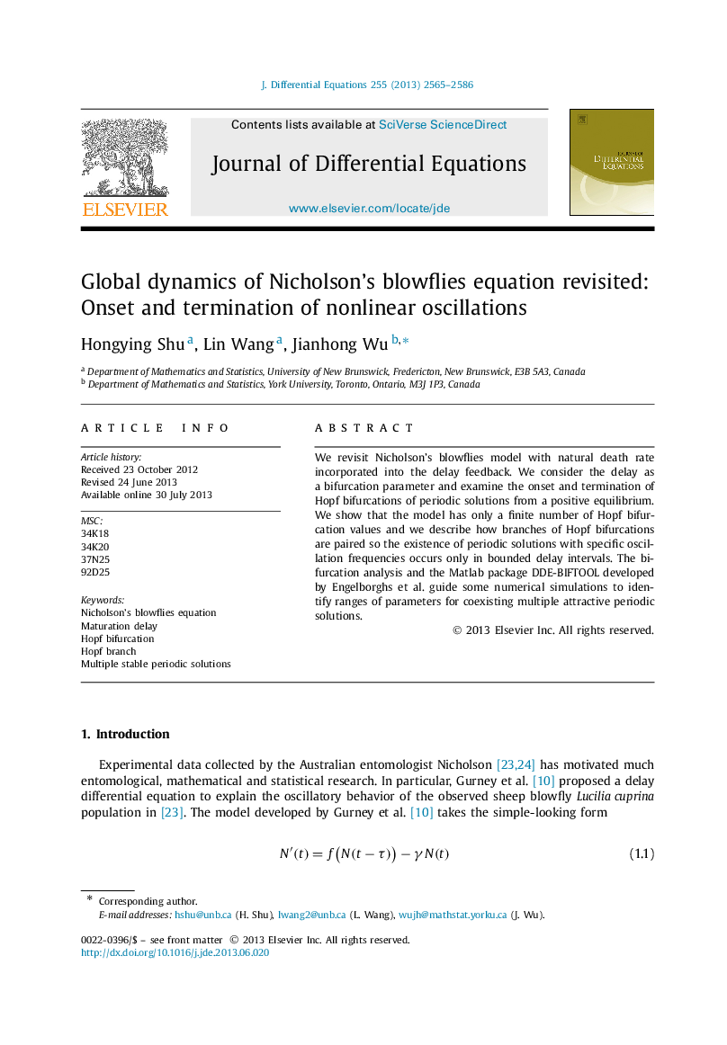 Global dynamics of Nicholsonʼs blowflies equation revisited: Onset and termination of nonlinear oscillations
