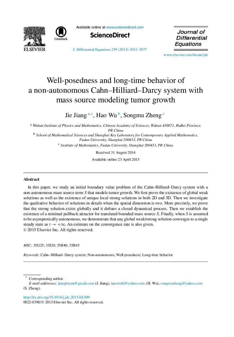 Well-posedness and long-time behavior of a non-autonomous Cahn–Hilliard–Darcy system with mass source modeling tumor growth