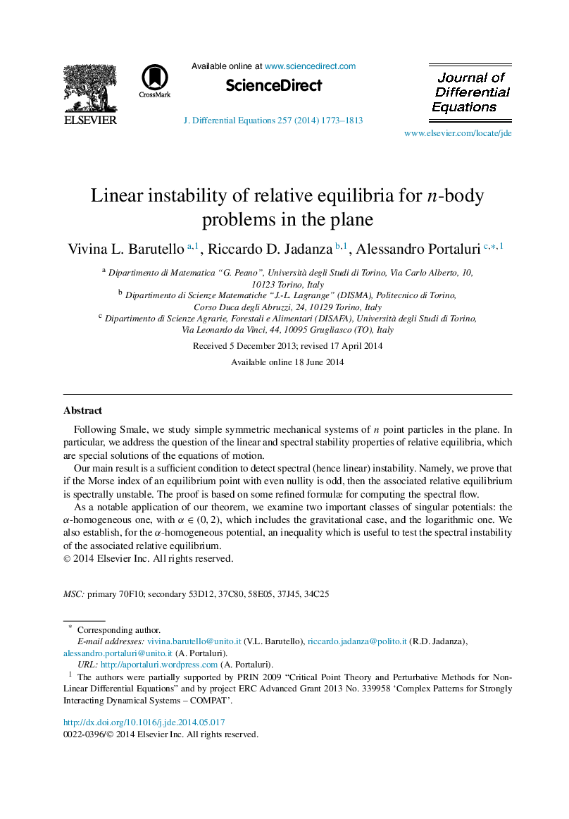 Linear instability of relative equilibria for n-body problems in the plane