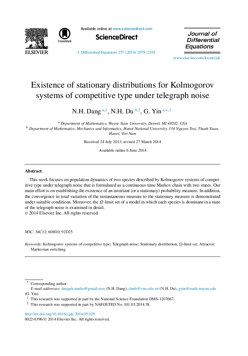 Existence of stationary distributions for Kolmogorov systems of competitive type under telegraph noise