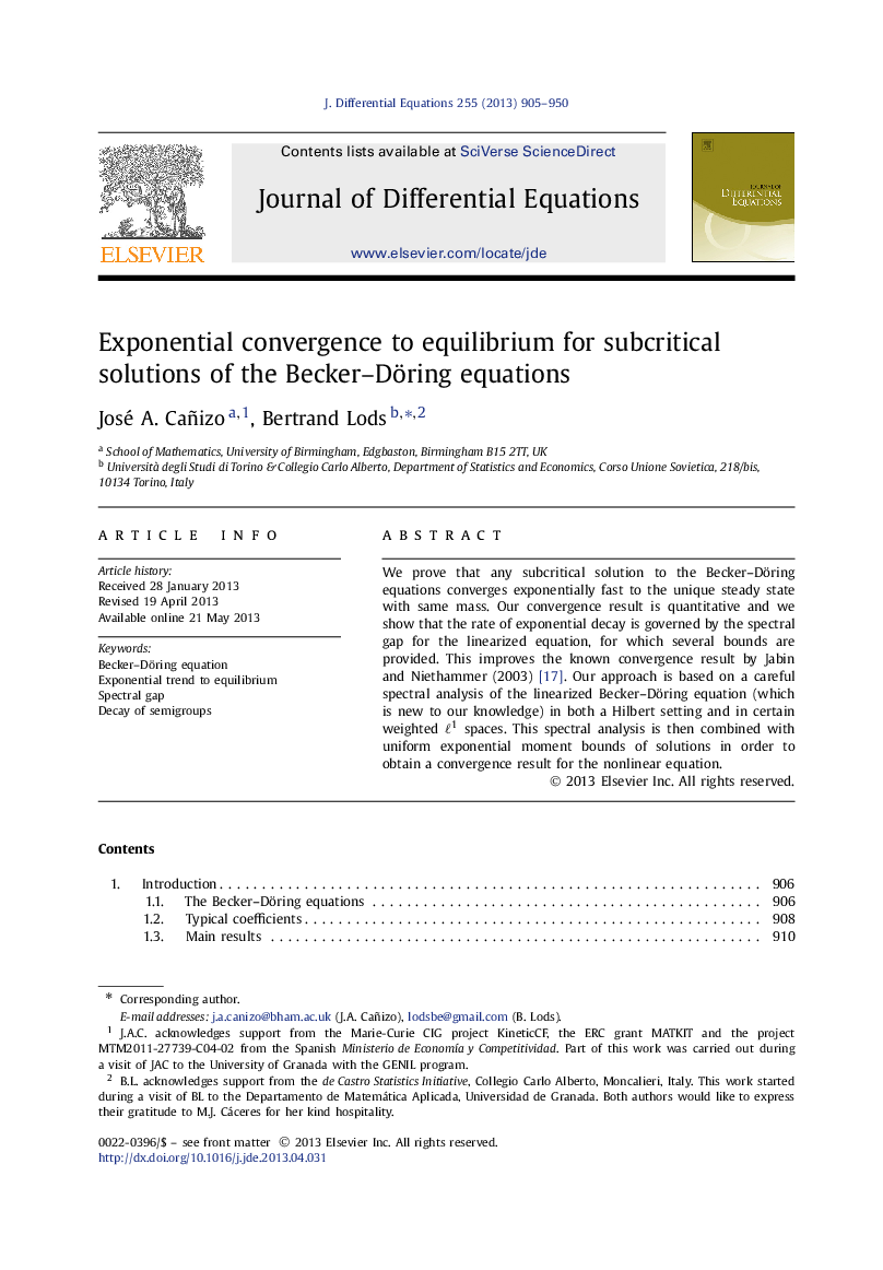 Exponential convergence to equilibrium for subcritical solutions of the Becker-Döring equations