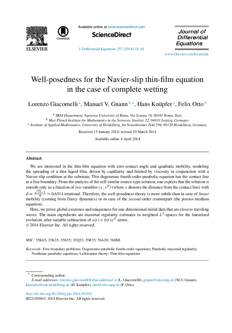 Well-posedness for the Navier-slip thin-film equation in the case of complete wetting