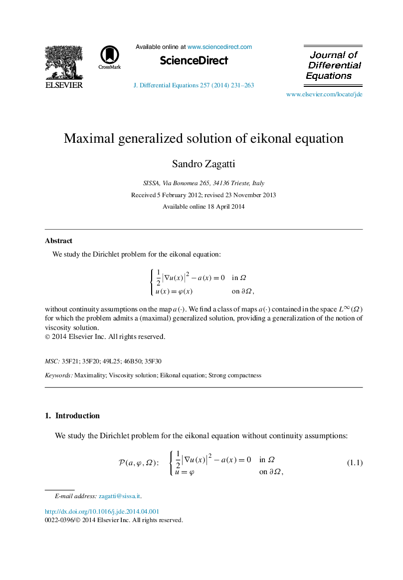 Maximal generalized solution of eikonal equation