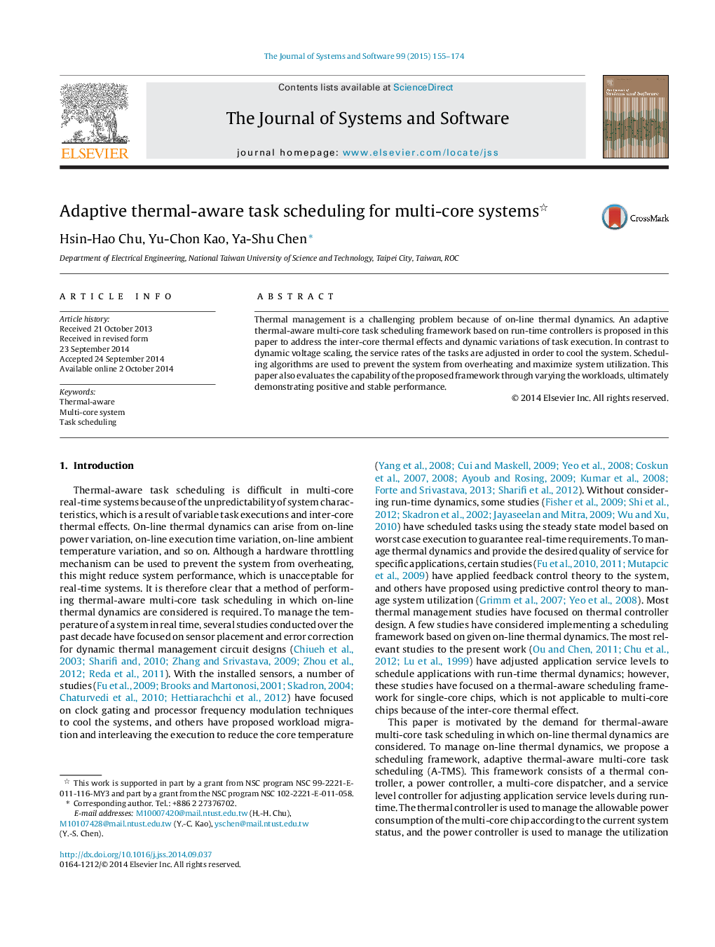 Adaptive thermal-aware task scheduling for multi-core systems 