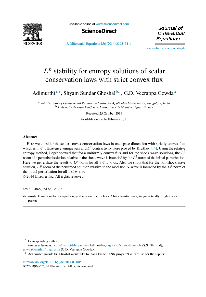 LpLp stability for entropy solutions of scalar conservation laws with strict convex flux