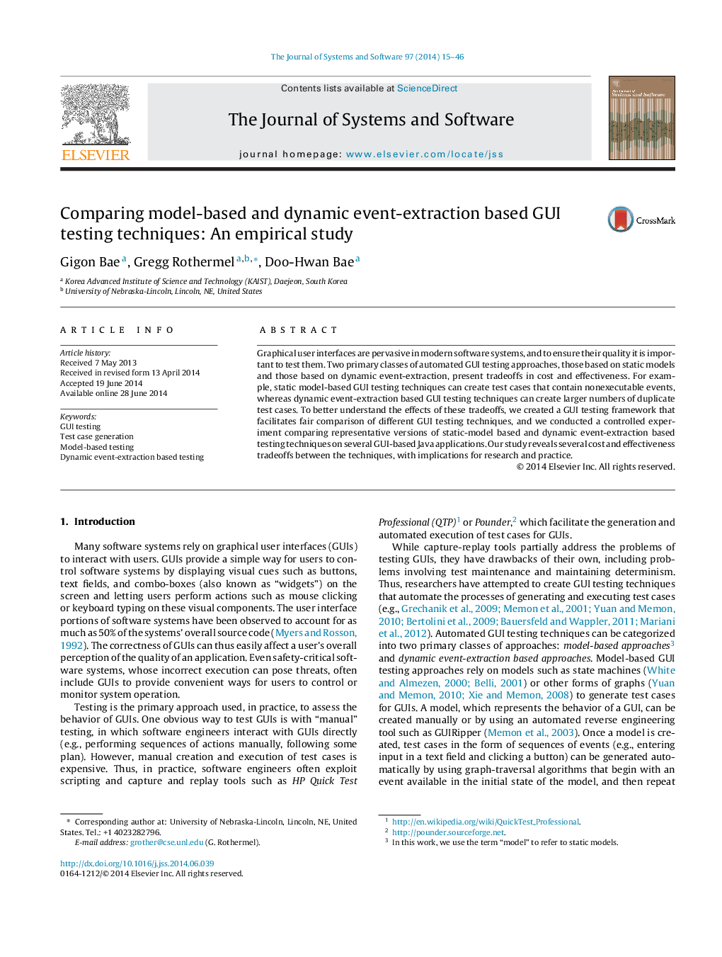 Comparing model-based and dynamic event-extraction based GUI testing techniques: An empirical study